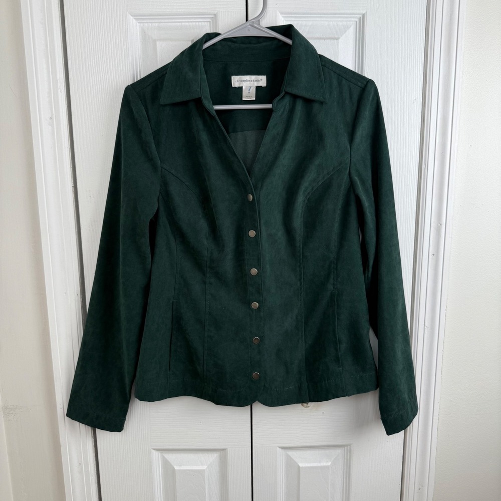 Christopher & Banks Women's Green Faux Suede Button Down Blazer Jacket Size M